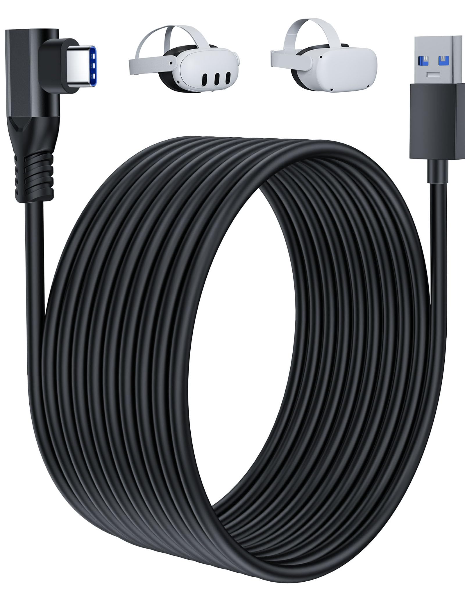 FIBBR Link Cable 3M Compatibile con Oculus/Meta Quest 3/Quest 2/Pro/Pico4 Steam VR, Fibra di Vetro Cavo per Cuffie di Realtà Virtuale Trasmissione PC Alta Velocità, USB 3.0 su USB C (300, Centimetri