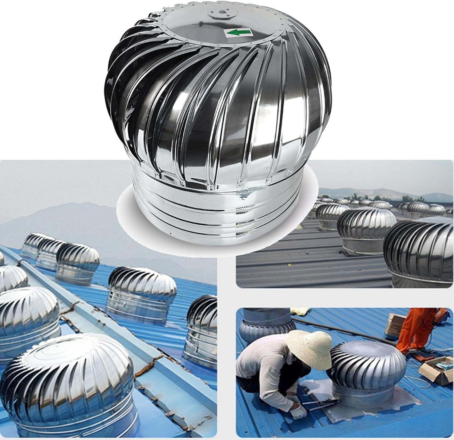 Flue Vent, Stainless Steel Roof Ventilator, Rotary Turbine Ventilator, φ110mm-200mm(110mm/4.3in)