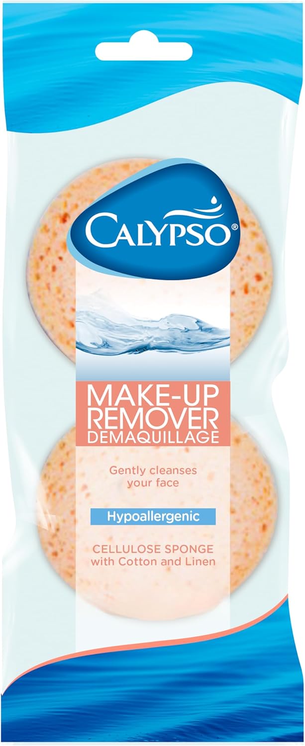 Calypso Make-up Remover, biologisch afbreekbare gezichtsreinigingssponsjes met katoen en linnen, 1 x 2 stuks