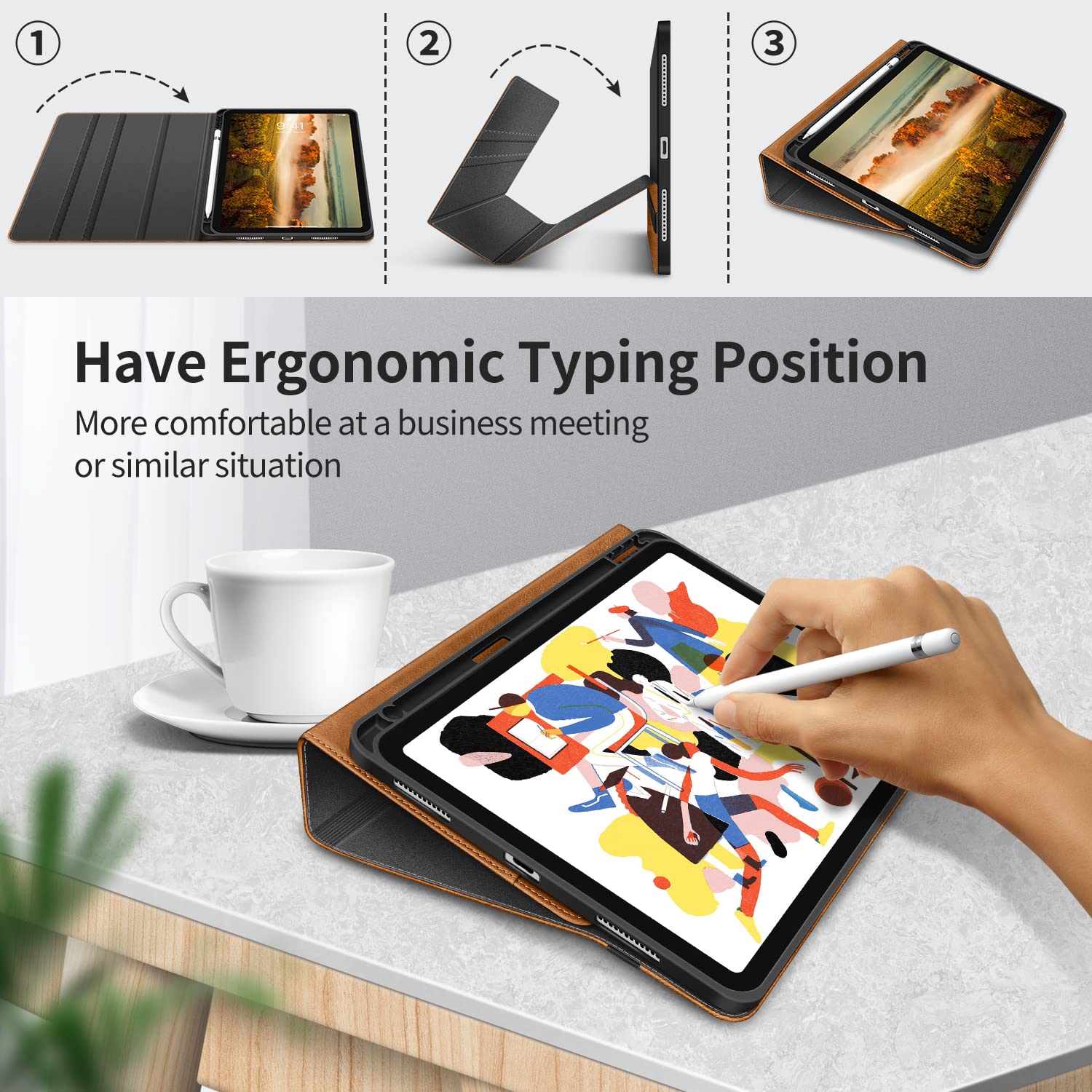 Housse IPad 11" 2025 / IPad 10.9" 2022 - Étui Cuir PU Ultra Fin Avec Support Et Porte-Stylo - Noir