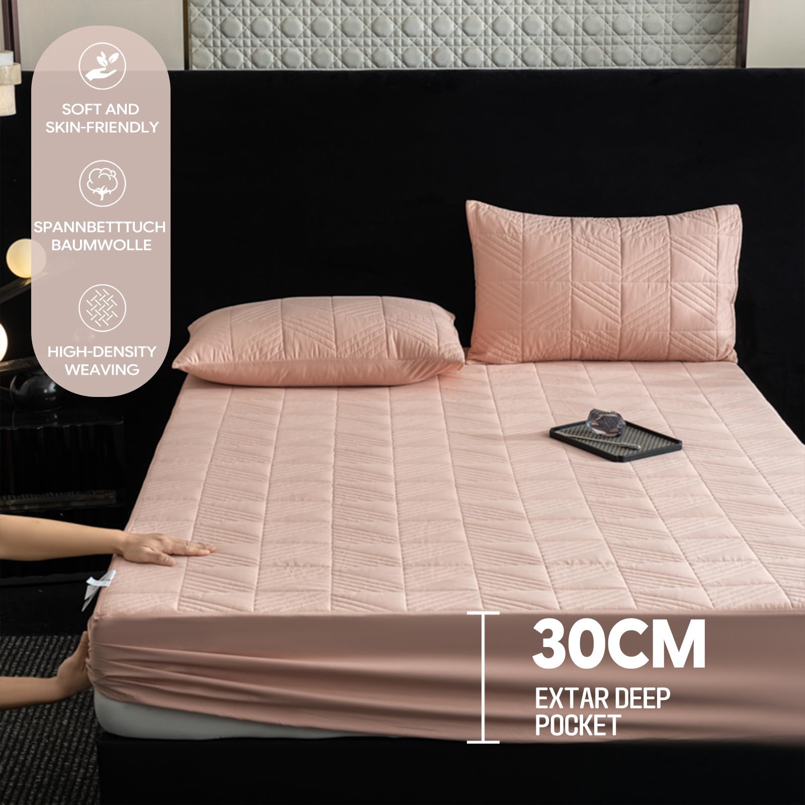 Spannbettlaken 180x220 Grau Baumwolle King-Size Bett
