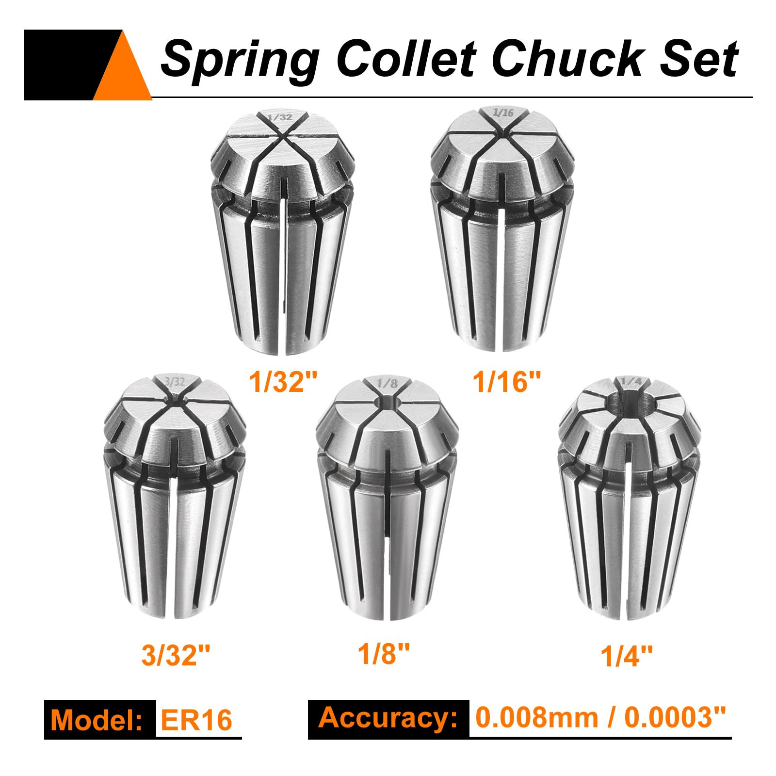 sourcing map Lot de 5 colliers de serrage à ressort ER16 1/32" - 1/4" 65Mn en acier à ressort de précision pour fraisage CNC