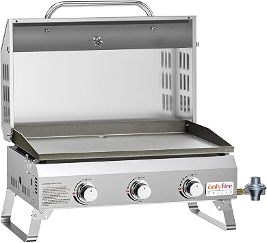 ONLYFIRE GRILLS Tabletop Gas Griddle 3 Burners, Propane Gas Stove, GS309