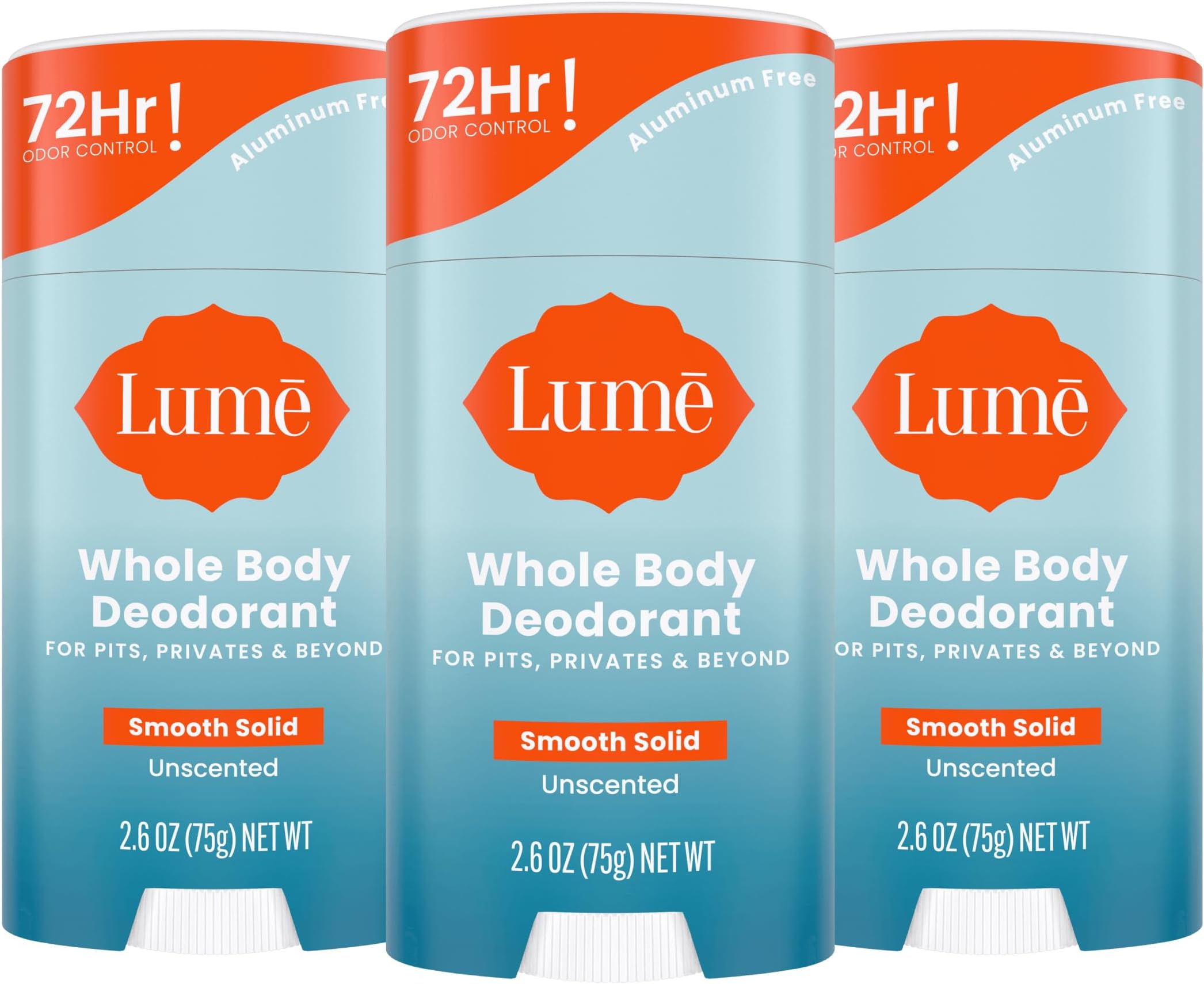 Whole Body Deodorant - Smooth Solid Stick - 72 Hour Odor Control - Aluminum Free, Baking Soda Free and Skin Loving - 2.6 Ounce (Pack of 3) (Unscented)