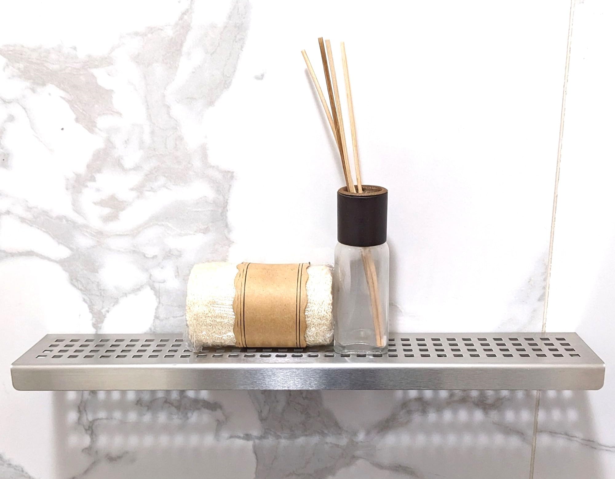 SereneDrains Stainless Steel Shower Shelf - Brushed Nickel Wall Mount Bathroom Organizer