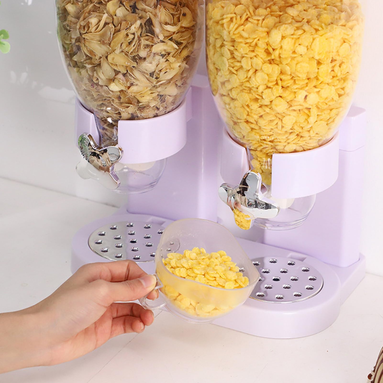 Dispenser per cereali doppio – Dispenser per snack – Cereal Dispenser, dispenser per caramelle e cibo secco, dispenser per caramelle da 2 litri (bianco, 3 scomparti)