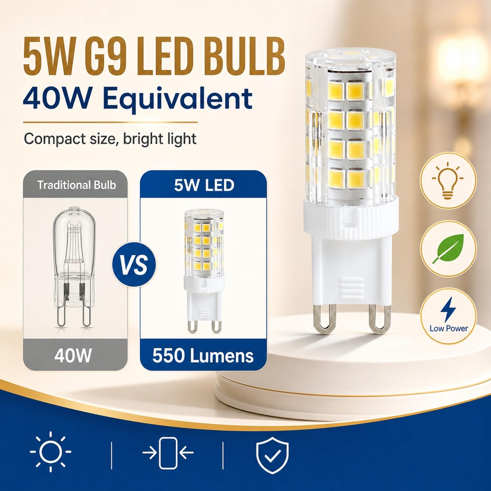 Lampadina LED a Mais G9 5W Equivalente 40W Brillante Risparmio Energetico CRI>80 Anti-Sfarfallio Camera Soggiorno Cucina Corridoio Ufficio Non Dimmerabile(Warm white 3000K,10 Pack)