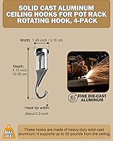 Vista 2 de Cooks Standard Ganchos de techo de aluminio para estante de ollas, 30 libras de carga máxima de ganchos de cocina resistentes, ganchos móviles