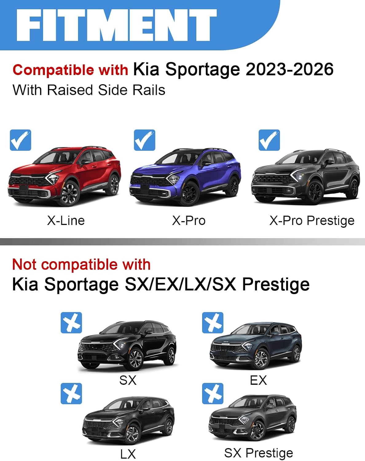fengyu 300lb roof rack cross bars compatible with kia sportage 2023-2026 x-line awd/sportage x-pro/sportage x-pro prestige with raised side rails, heavy duty lockable aluminum (not for flush rails) compatible with kia sportage x-line 23-25