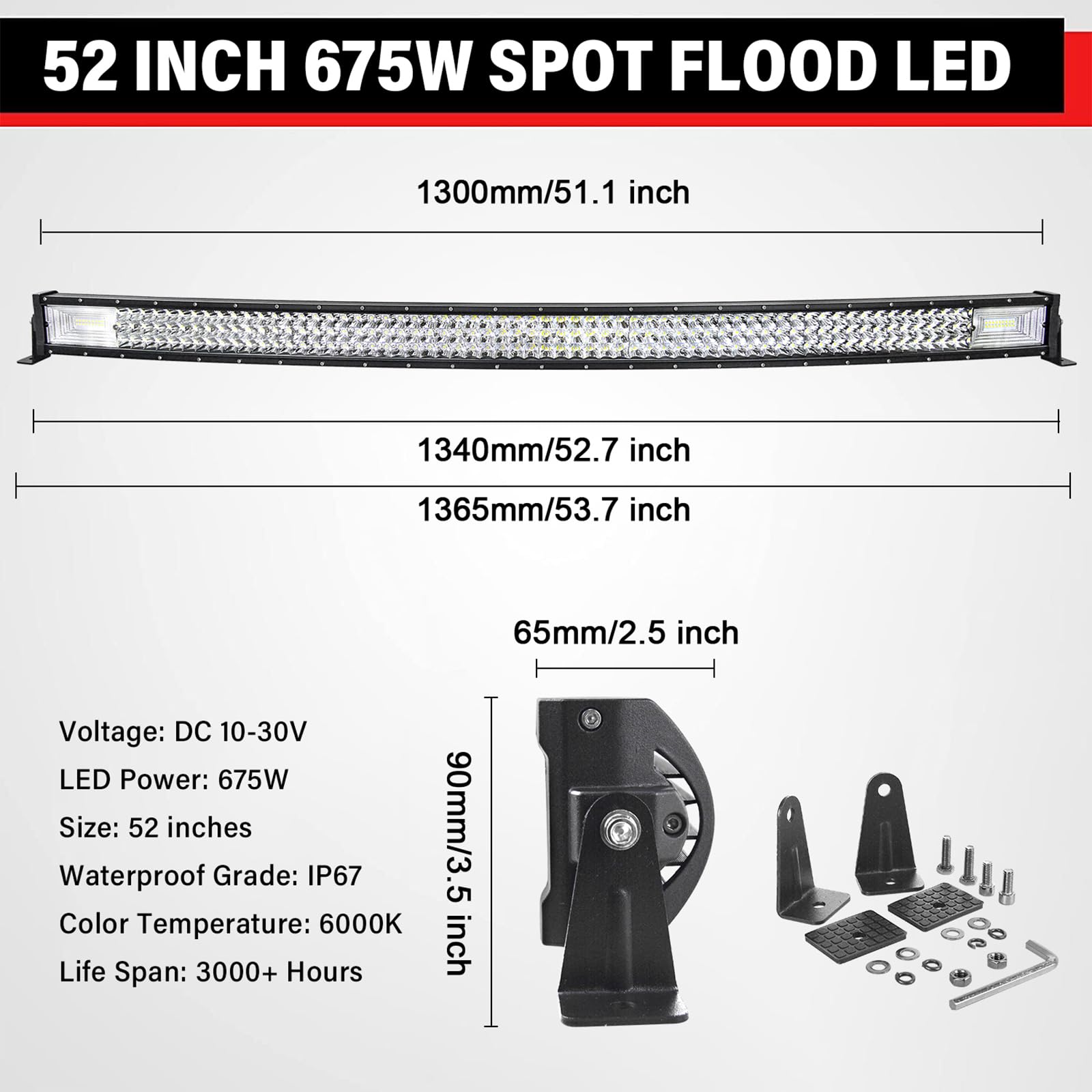 Barre LED Willpower 52 Pouces 675W – Combo Spot/Flood Ultra Puissante Pour 4x4, Camion, Tracteur, SUV, ATV