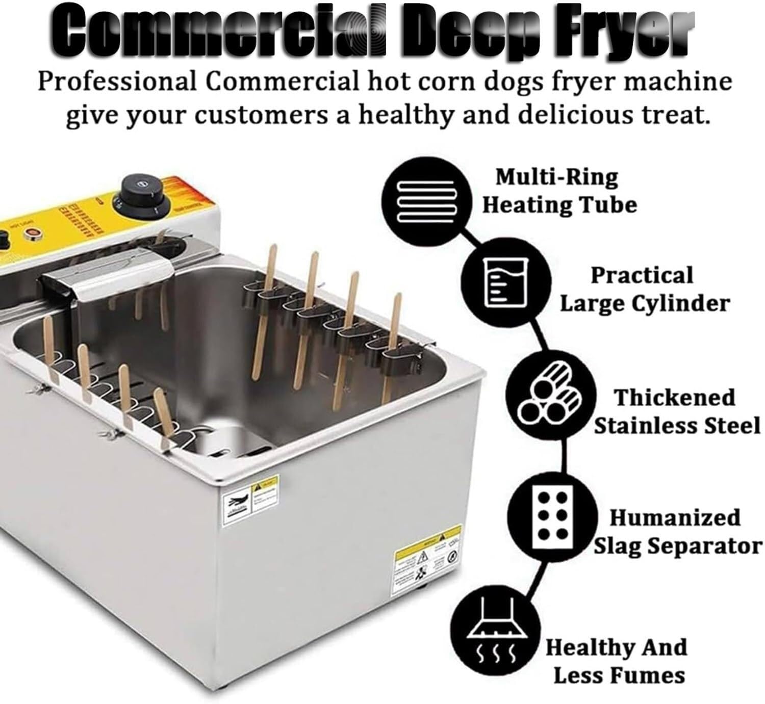 Corn Dog Deep Fryer Commercial,Automatic Cheese Hot Dog Sausage Grill Stove Sticks Fryer,12L Hot Dog Sticks Frying Machine,Snack Machines Maker,