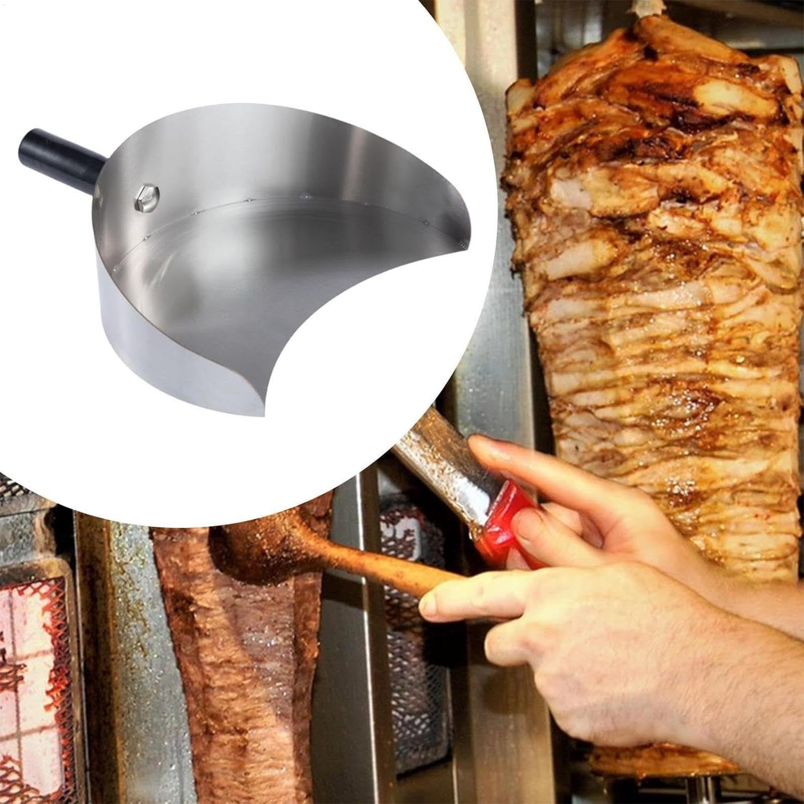 Generisch Meat Catcher Pan, Stainless Steel Barbecue Shovel, 3.15in Handheld Rotisserie Catcher, Shawarma Machine, Doner Kebab Grill, BBQ Cooking Tool for Meat Collection