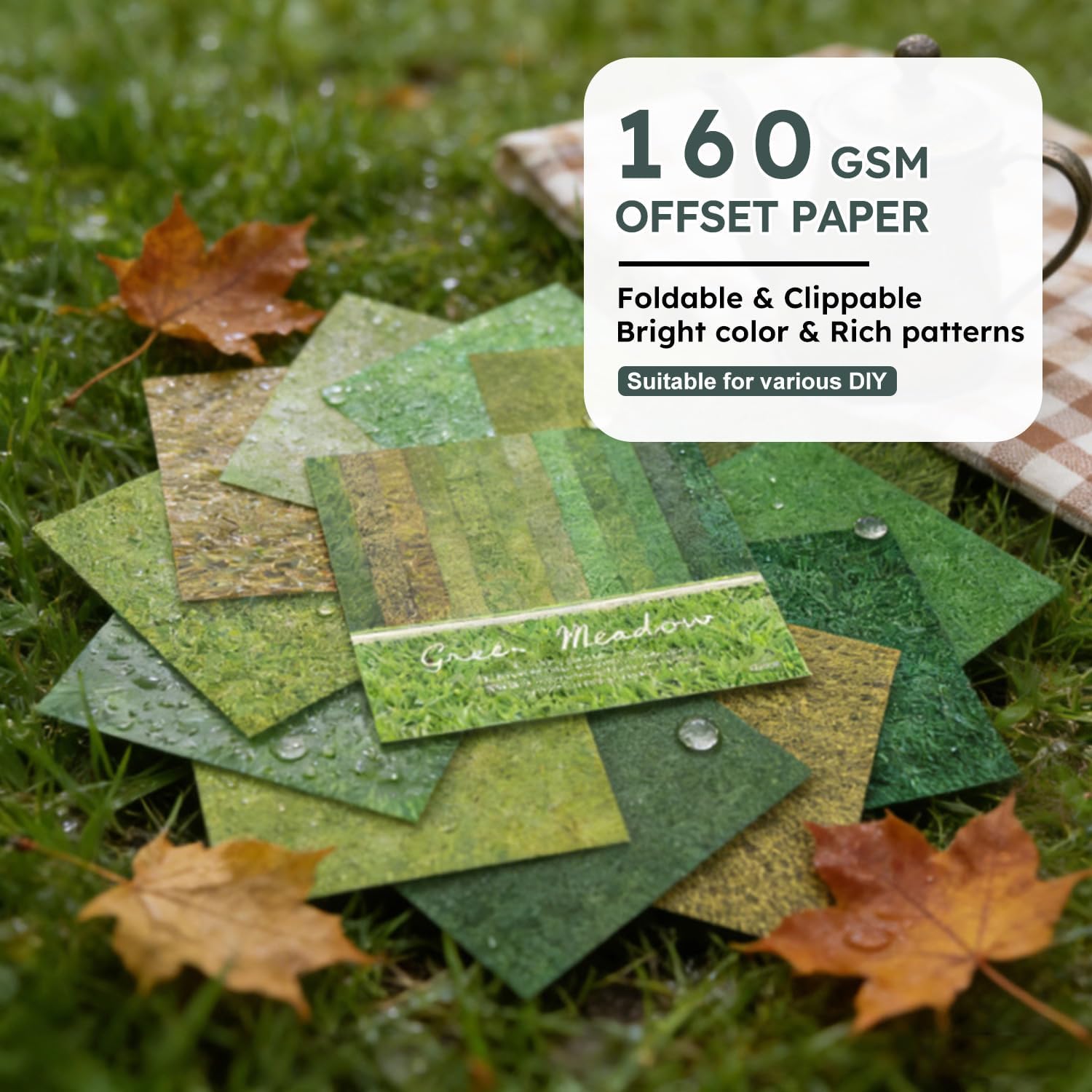 Green Meadows Scrapbooking Paper Pad , 6inch 24 Sheets Grass Aesthetic Patterned Decorative for DIY Art Crafts Collage Journals Decoupage Wrapping Folded Supplies Gift Cards Origami Photo Album