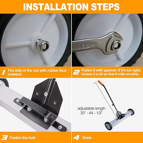 Miniatura 8 de Toolwiz - Escoba magnética de recogida con ruedas, imán grande de 24 pulgadas, herramienta de limpieza de césped, herramientas para techado, 14,9