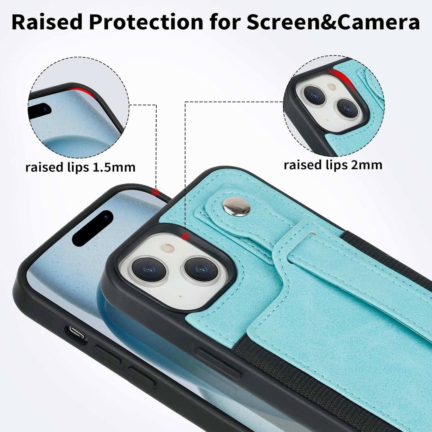 TOOVREN Wallet Case for iPhone 15 Case with Card Holder Lanyard Leather Phone Cover Fits iPhone 15 Wallet Case with Strap Stand for Women & Men 6.1 Inch Blue - Image 3