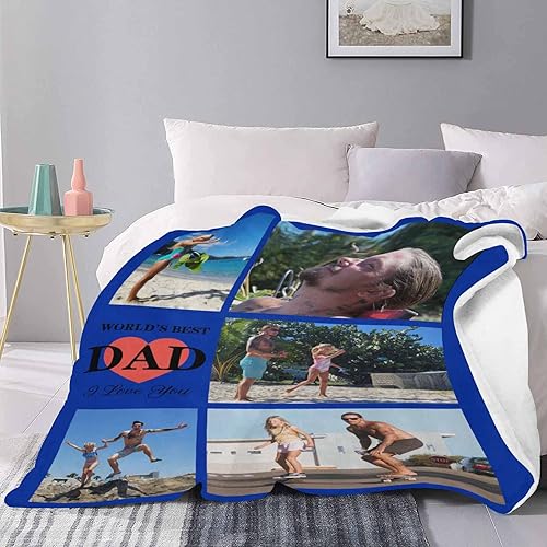 Miniatura 2 de D-Story Manta personalizada con texto fotográfico, manta personalizada con imagen, regalo conmemorativo para papá y familia en el día del padre,