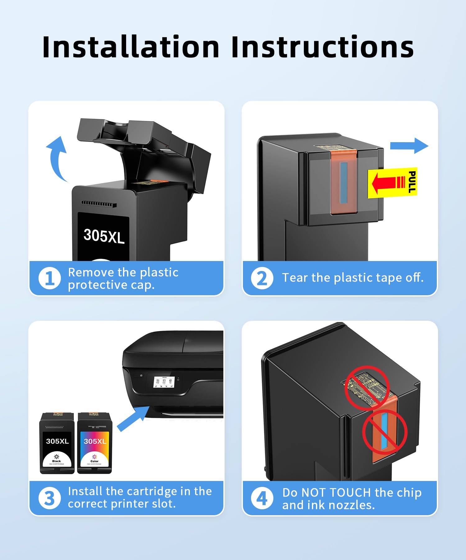 Lot de 2 cartouches d'encre 305XL compatibles avec HP 305 Noir Compatible avec HP305 Couleur pour imprimante HP Envy 6020e 6420e 6032e Deskjet 2820e 4220e 2720e 2700 4120e 2720 2800e