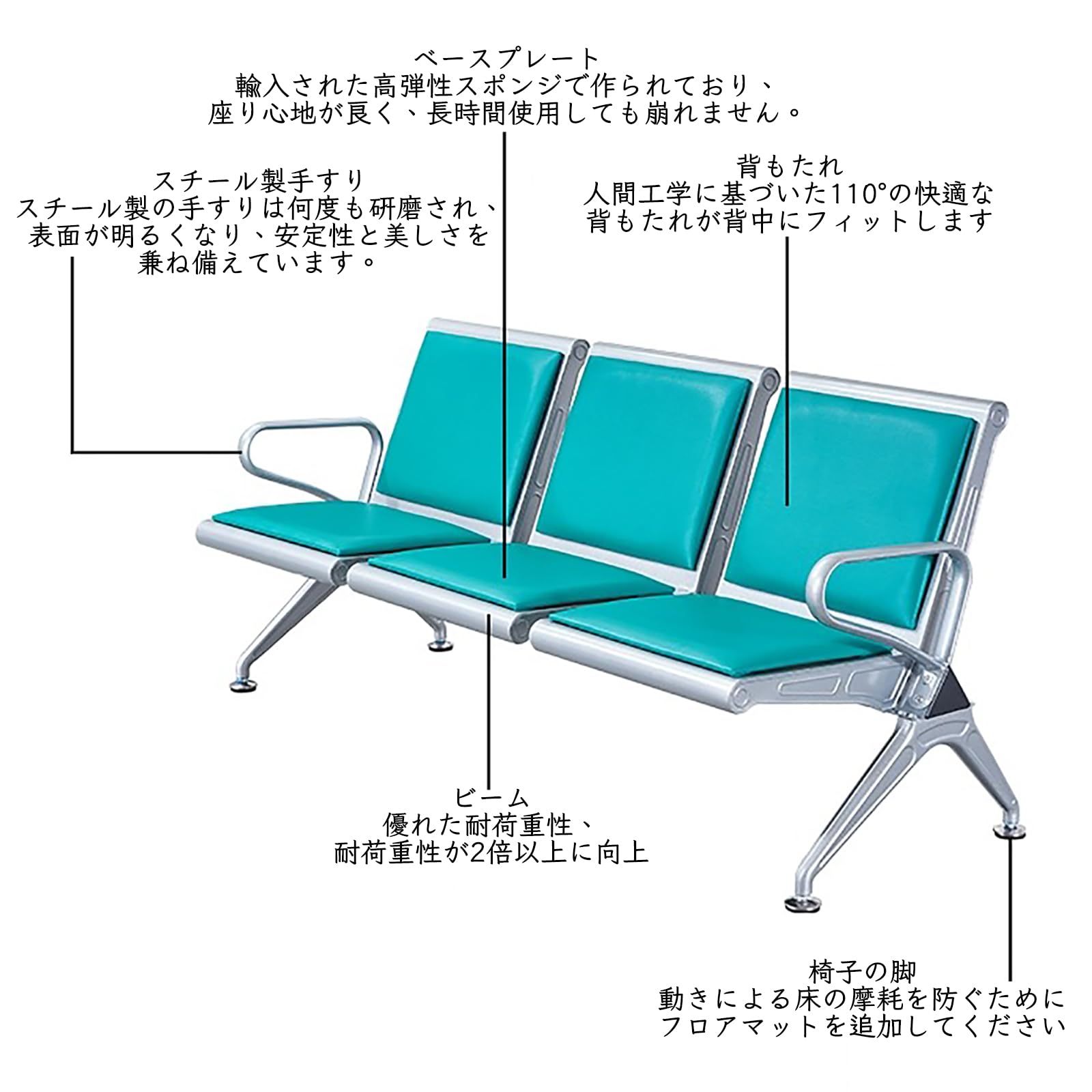 Amazon.co.jp: MAAOBR 空港受付チェア 待合室チェア 1-3人掛け