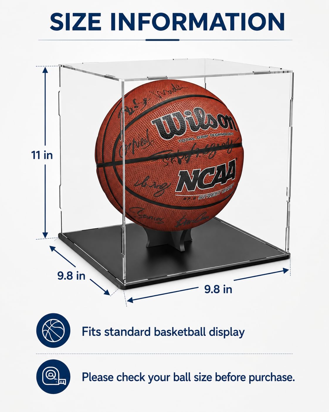 Soporte de exhibición de baloncesto,vitrina de acrílico transparente para figuras de acción, juguetes coleccionables,estuche de exhibición de pelota de fútbol,necesidad de autoensamblaje(25x25x28cm)