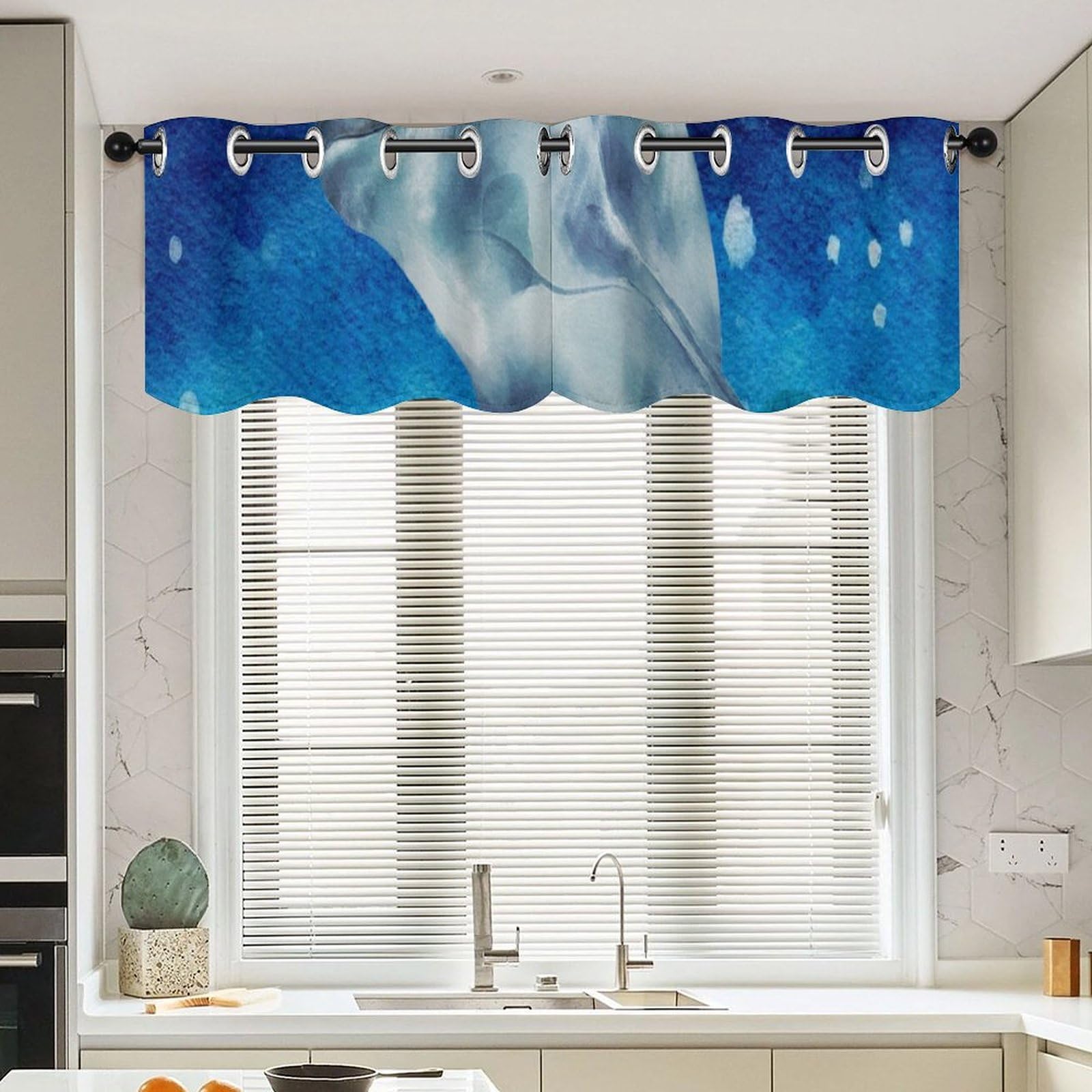 Rideaux d'été motif coquillage dauphin pour fenêtre cuisine et salle de bain