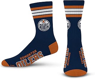 For Bare Feet NHL Edmonton Oilers 4 Stripe Deuce Crew Sock Team Color LARGE