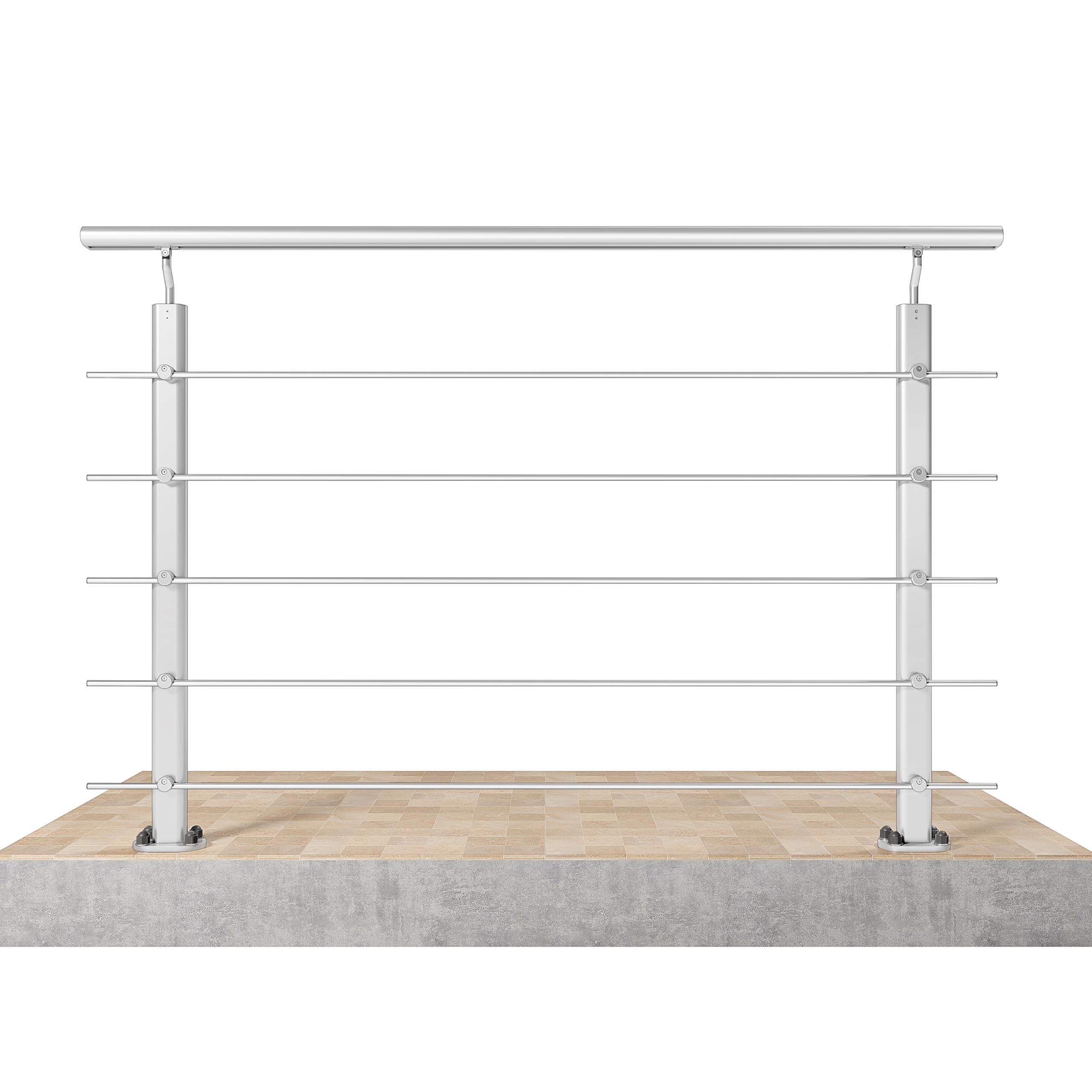 AICA 150x100cm Aluminium handrails, Stair railing, Adjustable mounting angle, indoor and outdoor use - Matt silver - floor fixings