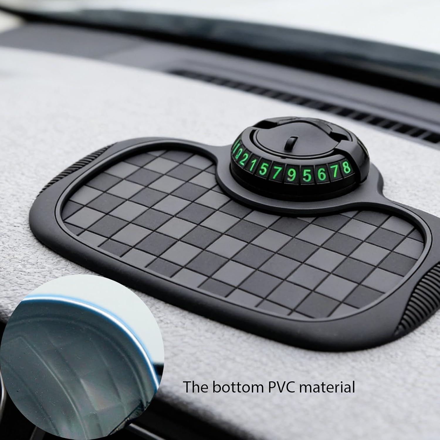 Multifunction Car Anti Slip Mat, 360° Rotatable Phone Holder Dashboard Pad with Temporary Parking Number, Rotatable Car Anti Slip Mat Phone Holder for Sunglasses, Keys, Gadgets (Brown)