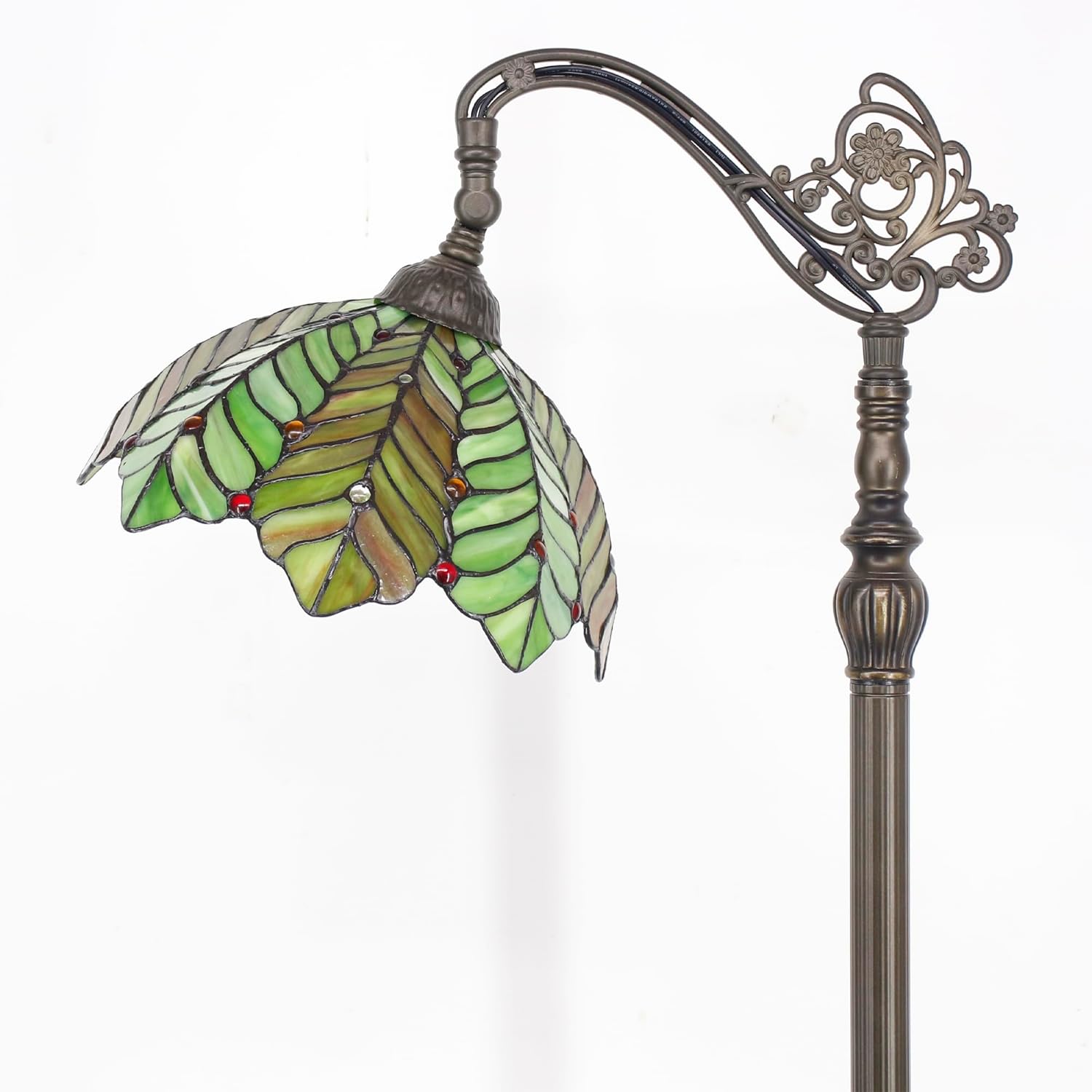 Tiffany Floor Lamp Stained Glass Lamp 18.88X12X67 Inch Angle Adjustable Arched Gooseneck Antique Reading Light (Amber Green Beach Coconut Tree)