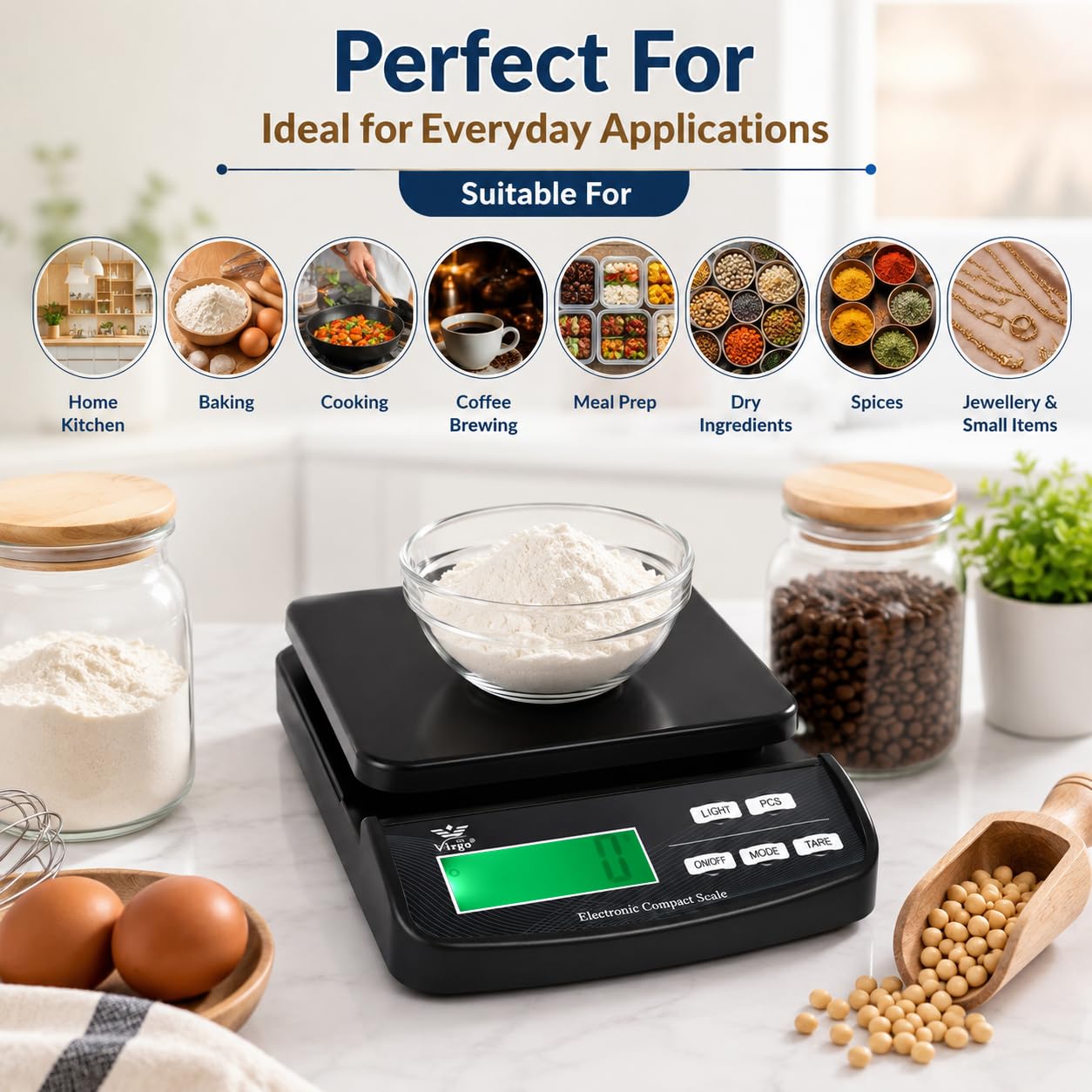Digital Kitchen Scale - 5kg Capacity, White -3