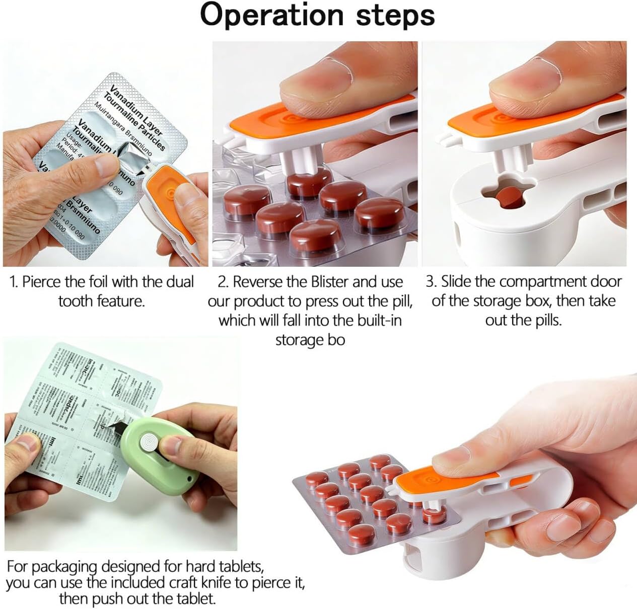 2nd Gen Pill Blister Popper Portable Pill Taker with Retractable Blade Hygienic Pill Extractor for Elderly Nurses Home Travel Use. (2-Pack)