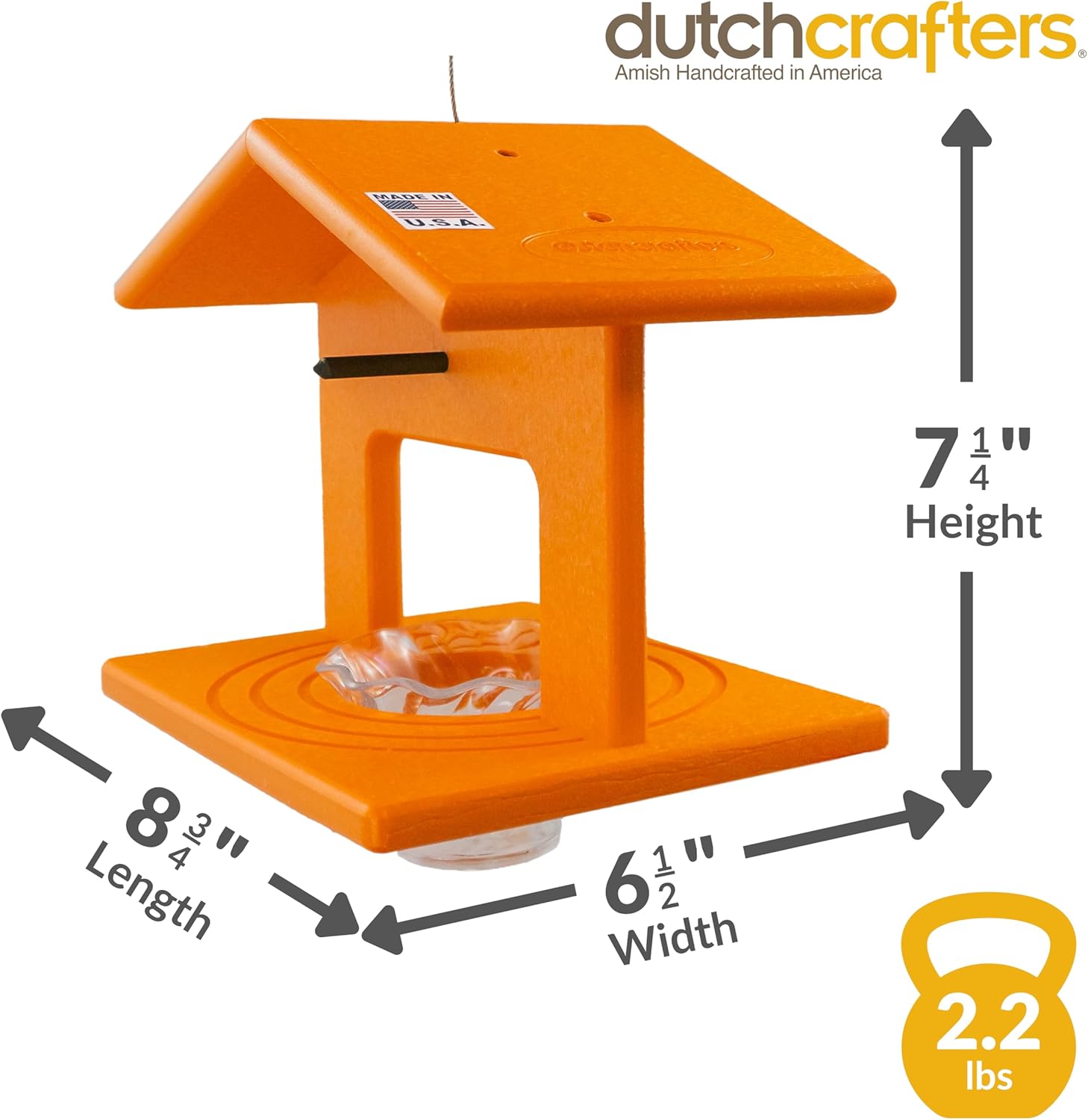 DutchCrafters Plastic Poly Hanging Orange Oriole Bird Feeder with Grape Jelly Cup and Fruit Slice Holders, Baltimore Oriole Feeder for Outdoor Outside (Orange, Single Cup)