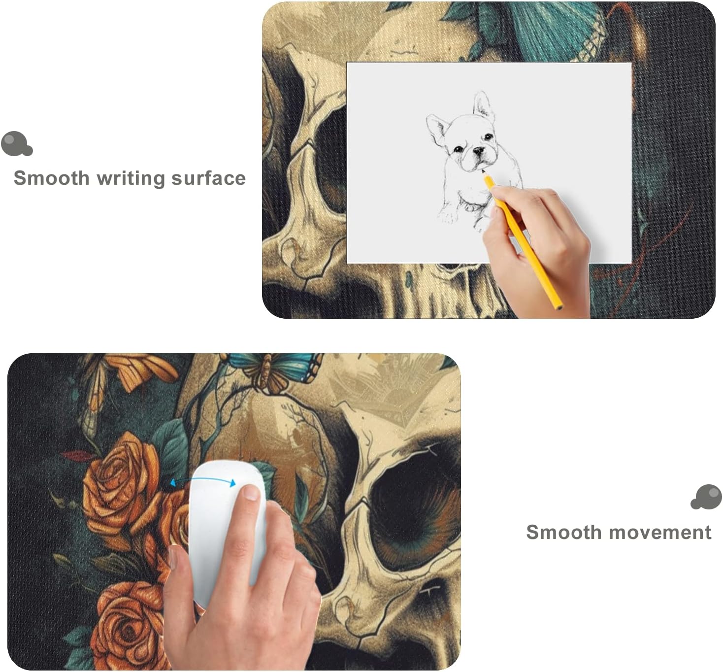 Large Desk Pad with Non-Slip Rubber Base | XXL Mouse Pad for Gaming and Work | Desk Mat Protector with A Day of The Dead Skull and Red Roses Painting | 35 X 17 Inch