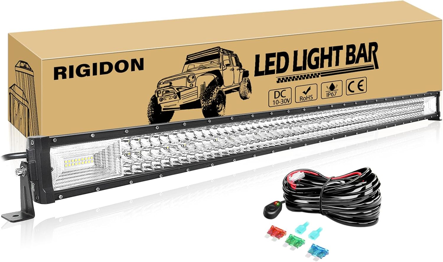 RIGIDON 22 Inch 270W Light Bar with Wire Harness, Triple Row Flood Spot Combo 27000LM LED Light Bar Waterproof Driving Boat Off-Road LED Work Light for ATV UTV Truck Roof Bumper