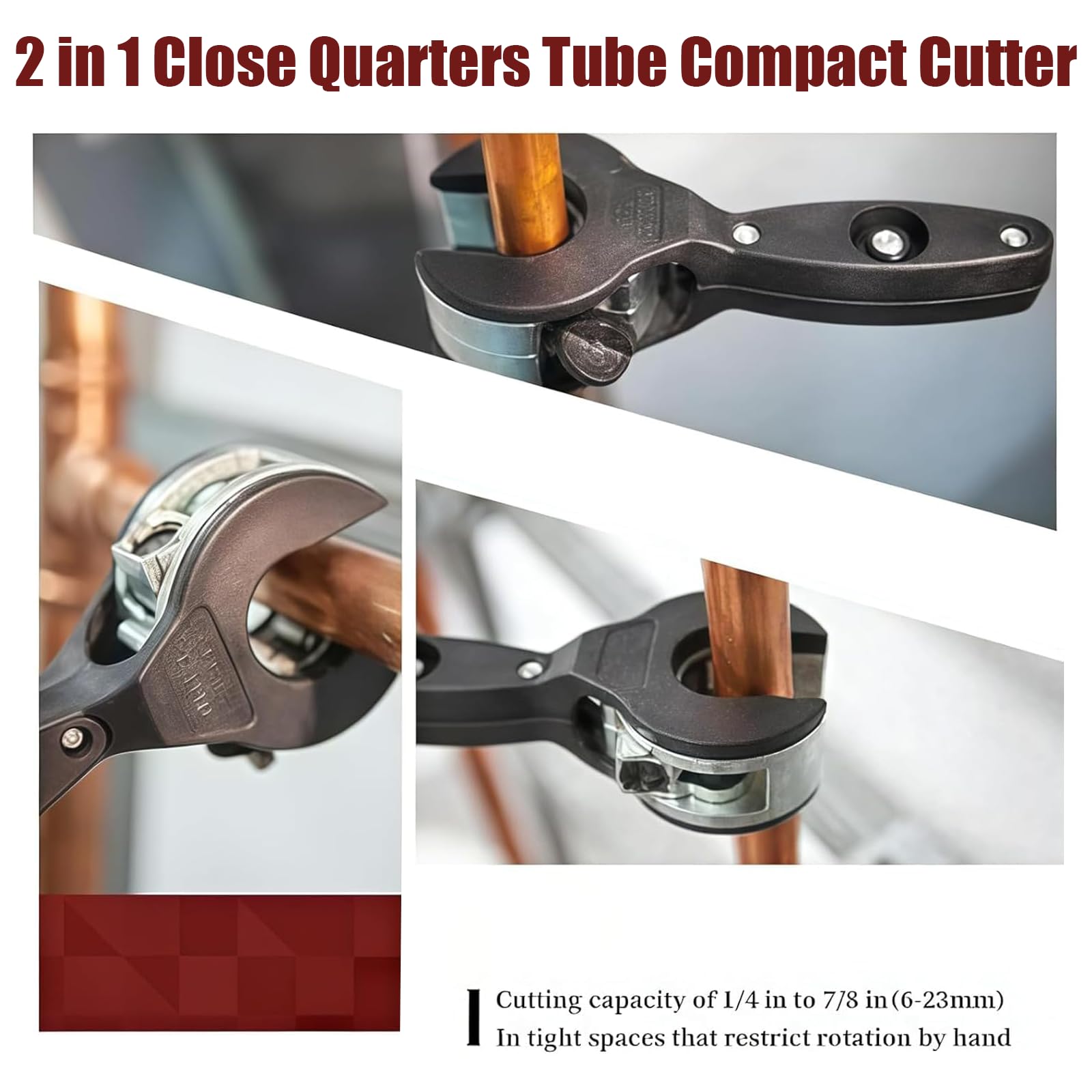 Coupe-tube à cliquet, coupe-tube en cuivre de 6,35 mm à 2,2 cm, 2 en 1 - Coupe-tube compact à cliquet pour couper le PVC, lame de coupe à cliquet (6 à 23 mm)