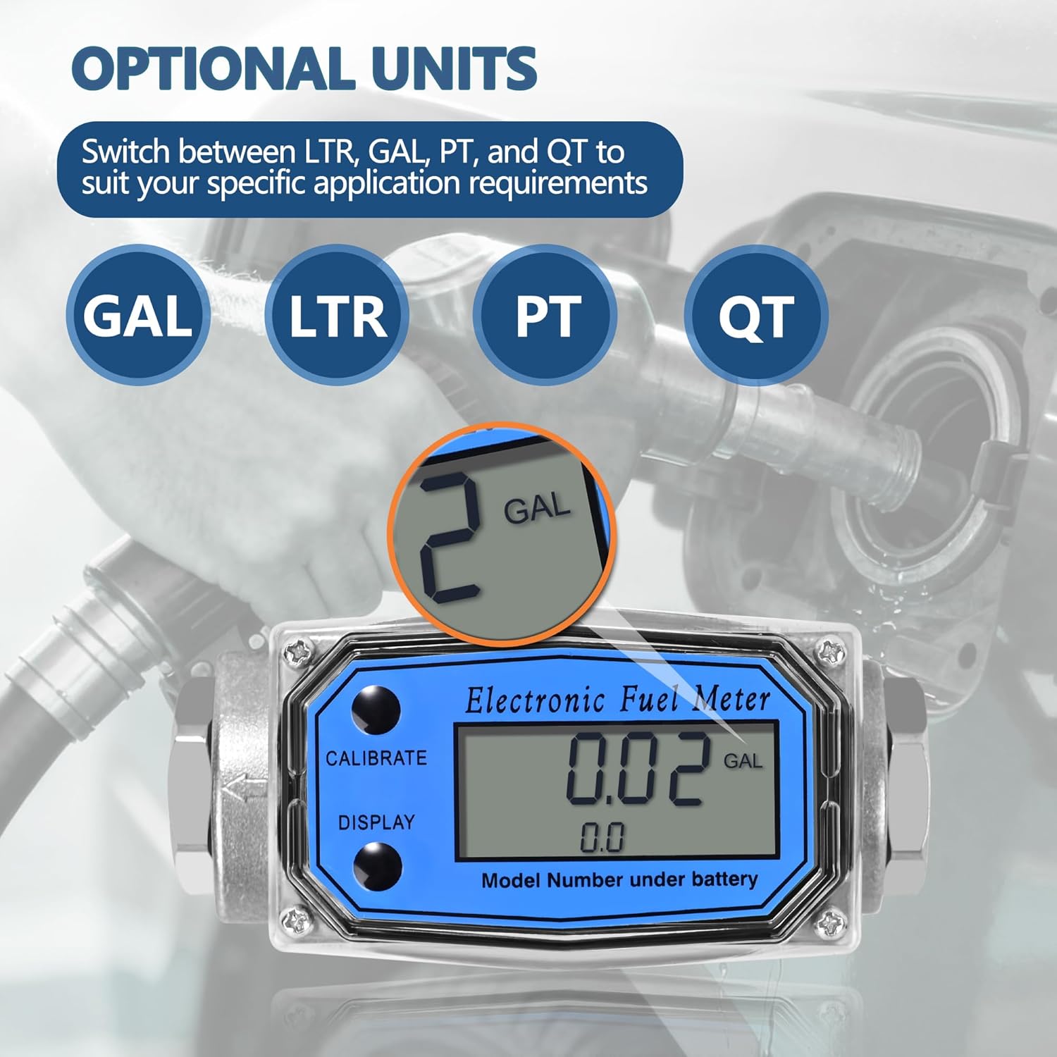 1" Turbine Fuel Flow Meter, 2.6-26 GPM Inline NPT Thread Flowmeter with 3/4" Adapters,Digital Fuel Flow Meter,for Kerosene,Biodiesel, Light Chemicals- Supports Gallon, LTR, PT, QT