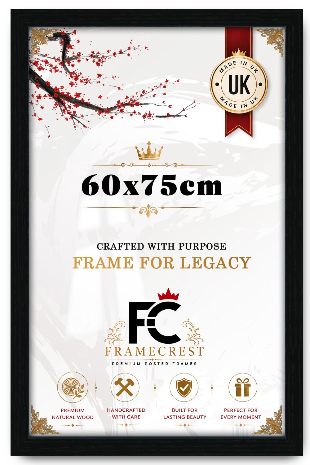 FRAMECREST Exclusive 60x75CM Poster Frame Rectangle - Sleek Photo Frame for Home Decor - Easy to Hang, Wood Finish - Family Portraits, Art Prints, and Memories-[Black]