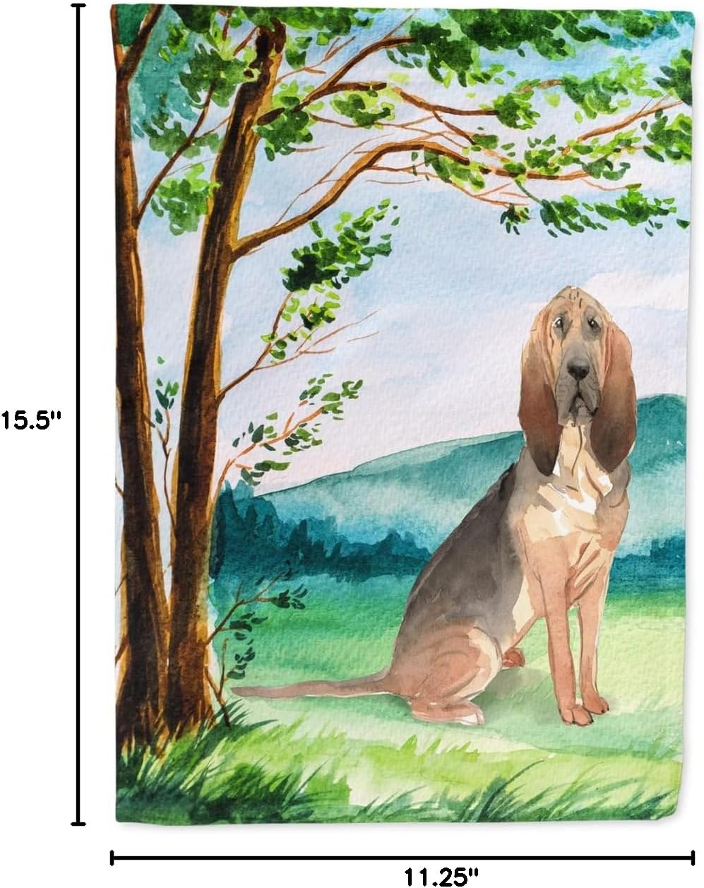 Caroline's Treasures CK2581GF Under the Tree Bloodhound Garden Flag Mailbox Flag Decorative Yard Flag Banner Outside Patio Artwork Yard Flower Beds, Garden Size, Multicolor