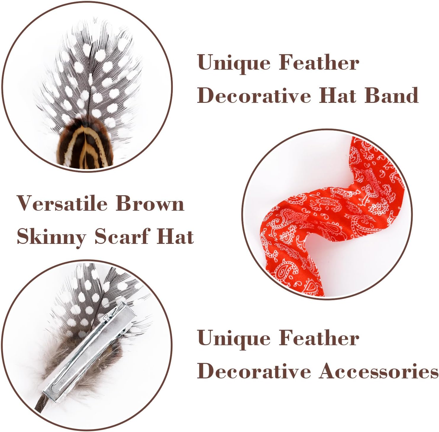 DOCILA Trendy Print Ribbon Hat Band Decorative Feather for DIY Cowboy Hat Fedora Panama Western Costume Accessories Women Men