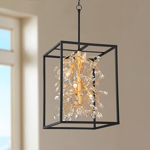 Possini Euro Design Carrine - Lámpara colgante de 15 1/4 pulgadas de ancho, moderno, cristal transparente, 4 lámparas para comedor, casa, vestíbulo,