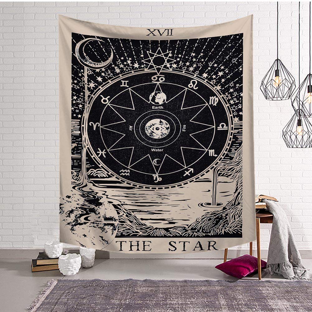 Boyouth The Star,Xvii Tarot Tapestry Wall Hanging, Medieval Europe Divination Images Digital Print Wall Tapestry For Living Room Bedroom Dorm Decor,37.4" Wide By 28.7" High