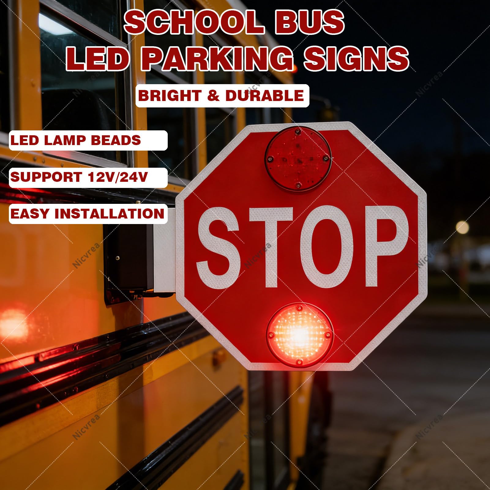 Znak stopu LED do autobusów szkolnych, migające ramię sygnałowe bezpieczeństwa, wysoka widoczność, automatyczne cofanie, alarm 24 V do kontroli ruchu, parkowania i bezpieczeństwa w szkole