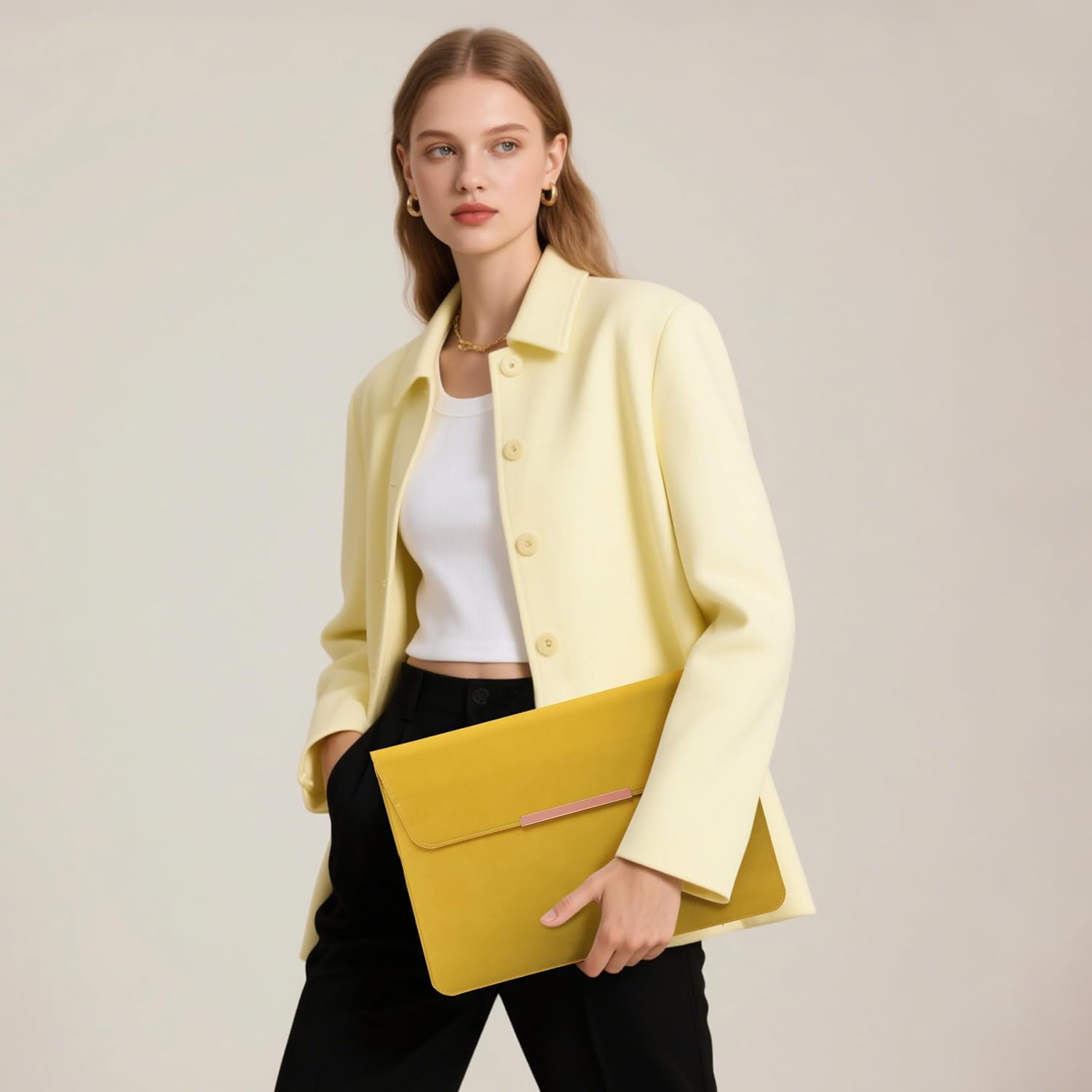 HYZUO 13.3-14 Inch Laptop Sleeve Case with Stand for MacBook Pro 14 M5/M4/M3/M2/M1 2026-2021, MacBook Air/Pro 13.3, 13.8-13.5 Surface Laptop, HP Spectre X360 13/14, Envy 13, Olive Yellow(Smiley) - Image 7