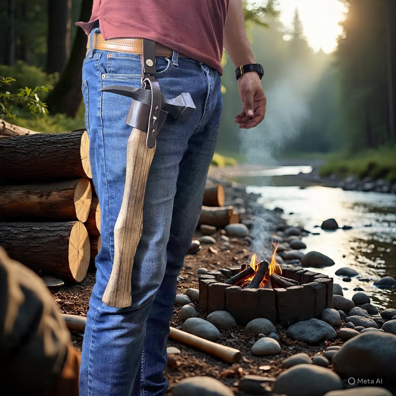 17-Inch Vikings Hammer Spike with High Carbon Steel Head & Ash Wood Handle – Multi-Purpose Camping Axe with Hammer & Spike, Includes Leather Axe Holder war Hammer