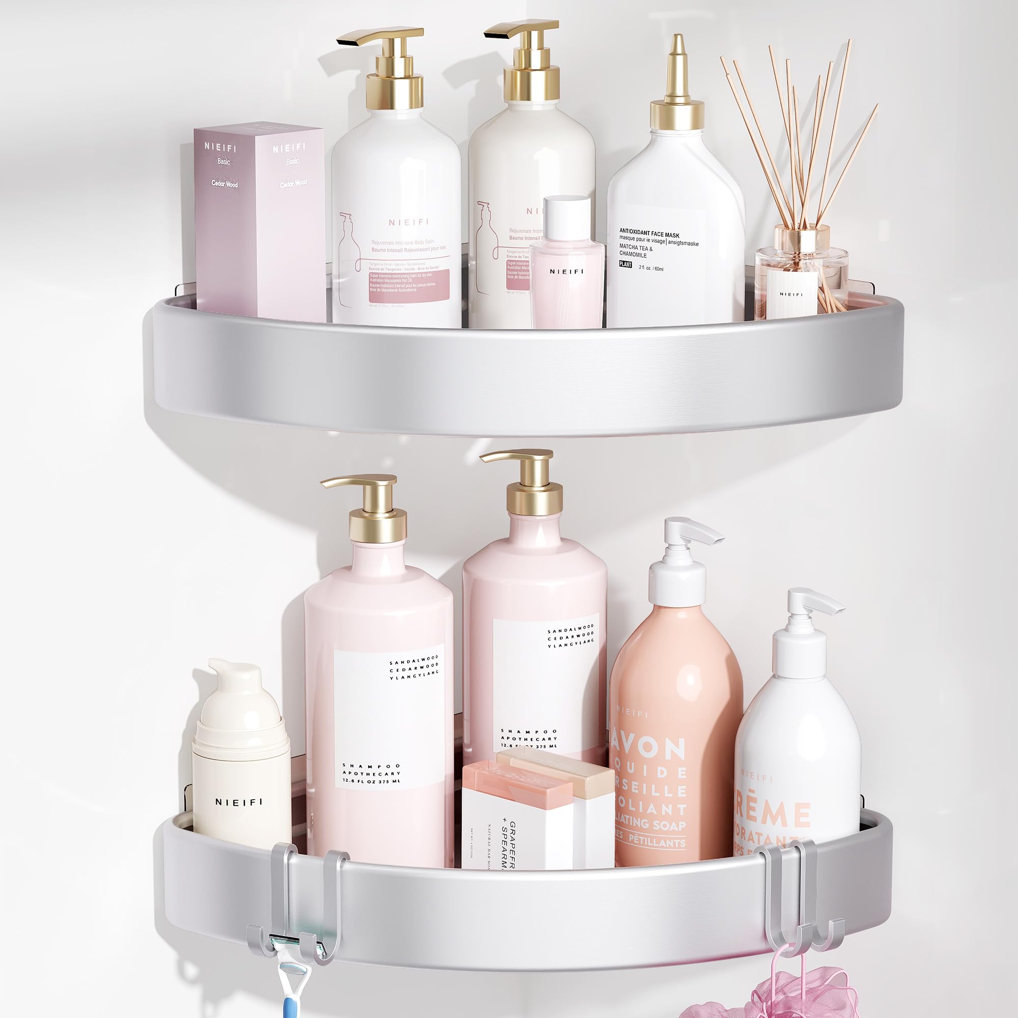 Nieifi Adhesive Shower Caddy Corner 2 Pack No Drilling Shower Organizer for Inside Shower Girly Bathroom Accessory Decor