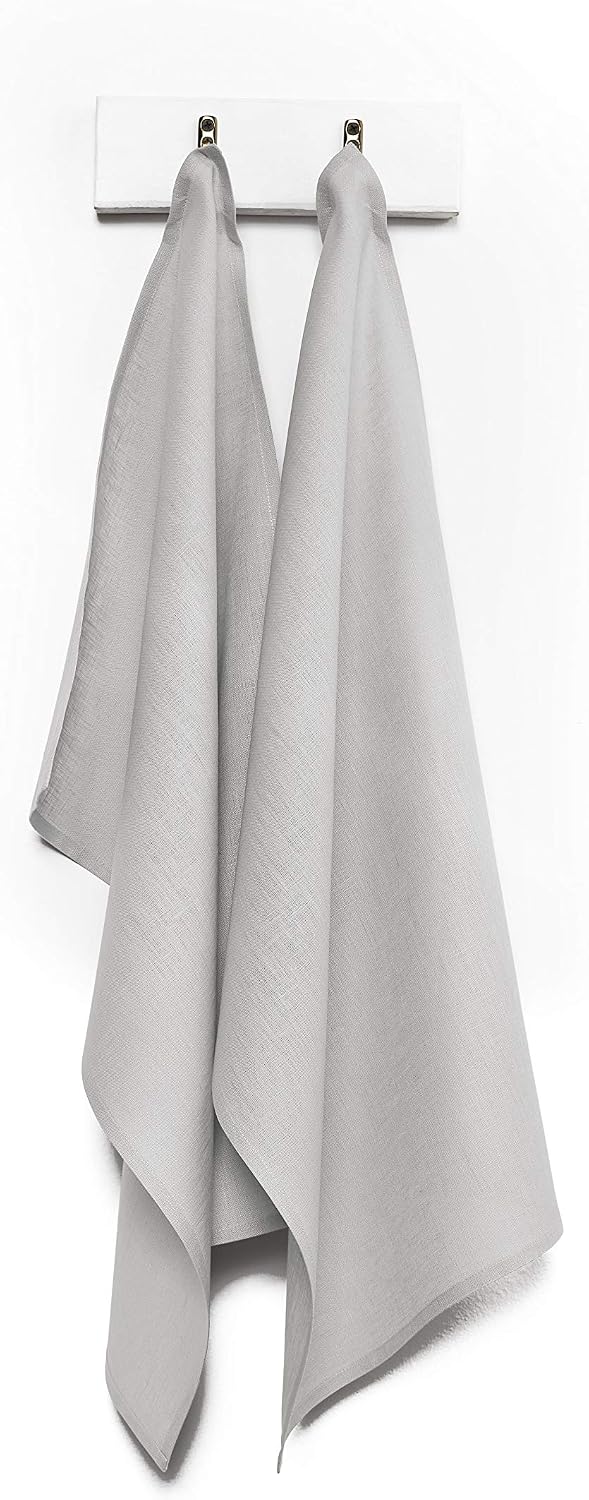 Solino Home Linen Kitchen Towels 17 x 26 Inch – 100% Pure Linen Kitchen/Tea Towels Set of 2 – Handcrafted from European Flax and Machine Washable – Soft Grey