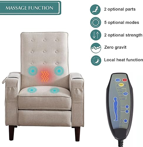 Miniatura 4 de BINGTOO Silla decorativa para sala de estar moderna silla reclinable pequeña con masaje y tela copetuda de calor silla reclinable con soporte para