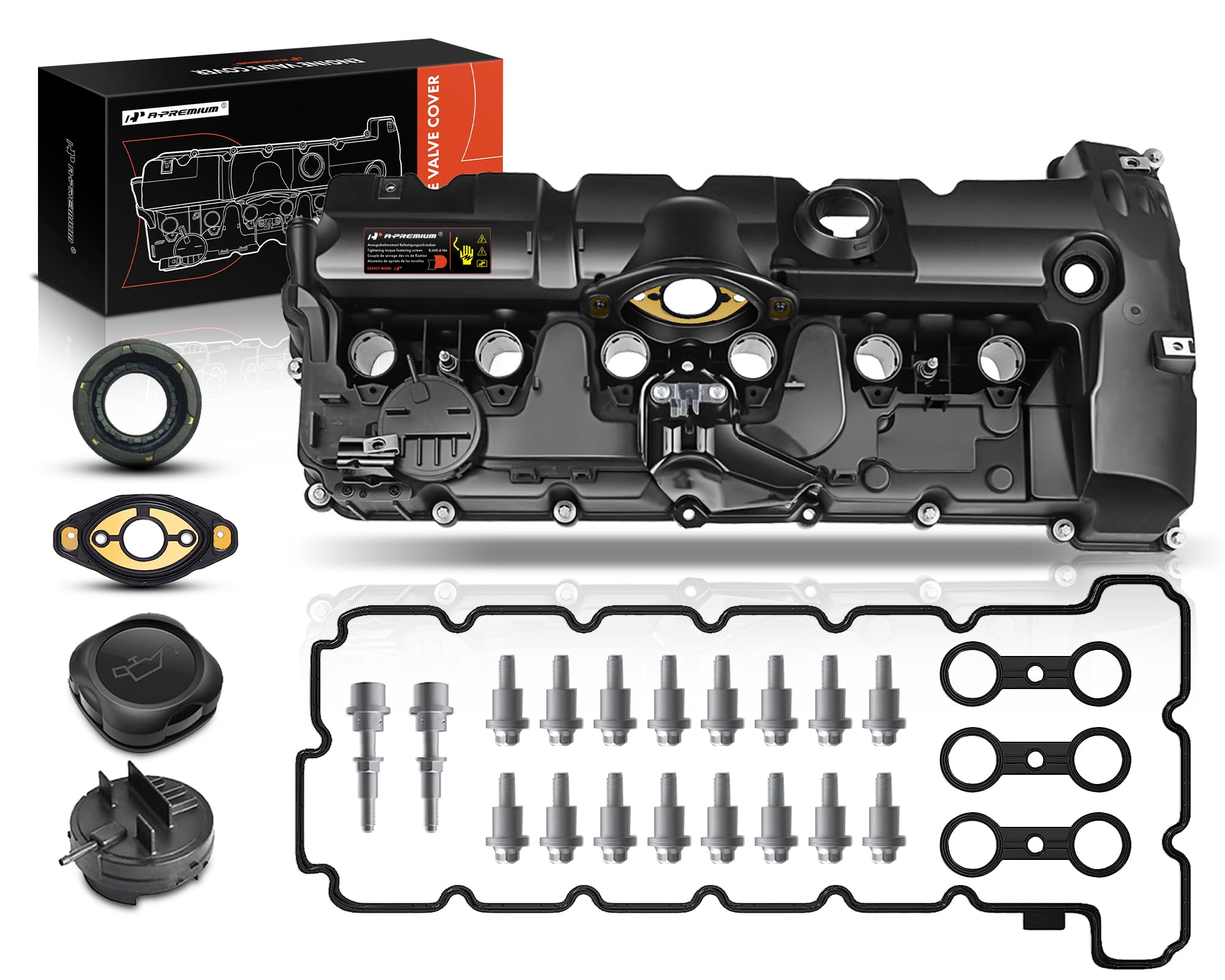 A-Premium Engine Valve Cover Set, with Oil Filler Cap & Gasket & Bolts, Compatible with BMW 128i 328i 528i 328xi 528xi 328i xDrive 528i xDrive X3 X5 Z4 2006-2013, L6 3.0L Gas, Replace # 11127552281
