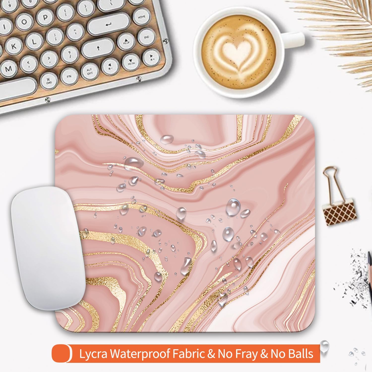 Square Mouse Pad Pink Gold,Personalized Premium-Textured Custom Mouse Mat Design,Washable Mousepad Cloth,Non-Slip Rubber Base Computer Mouse Pads for Wireless Mouse image 3