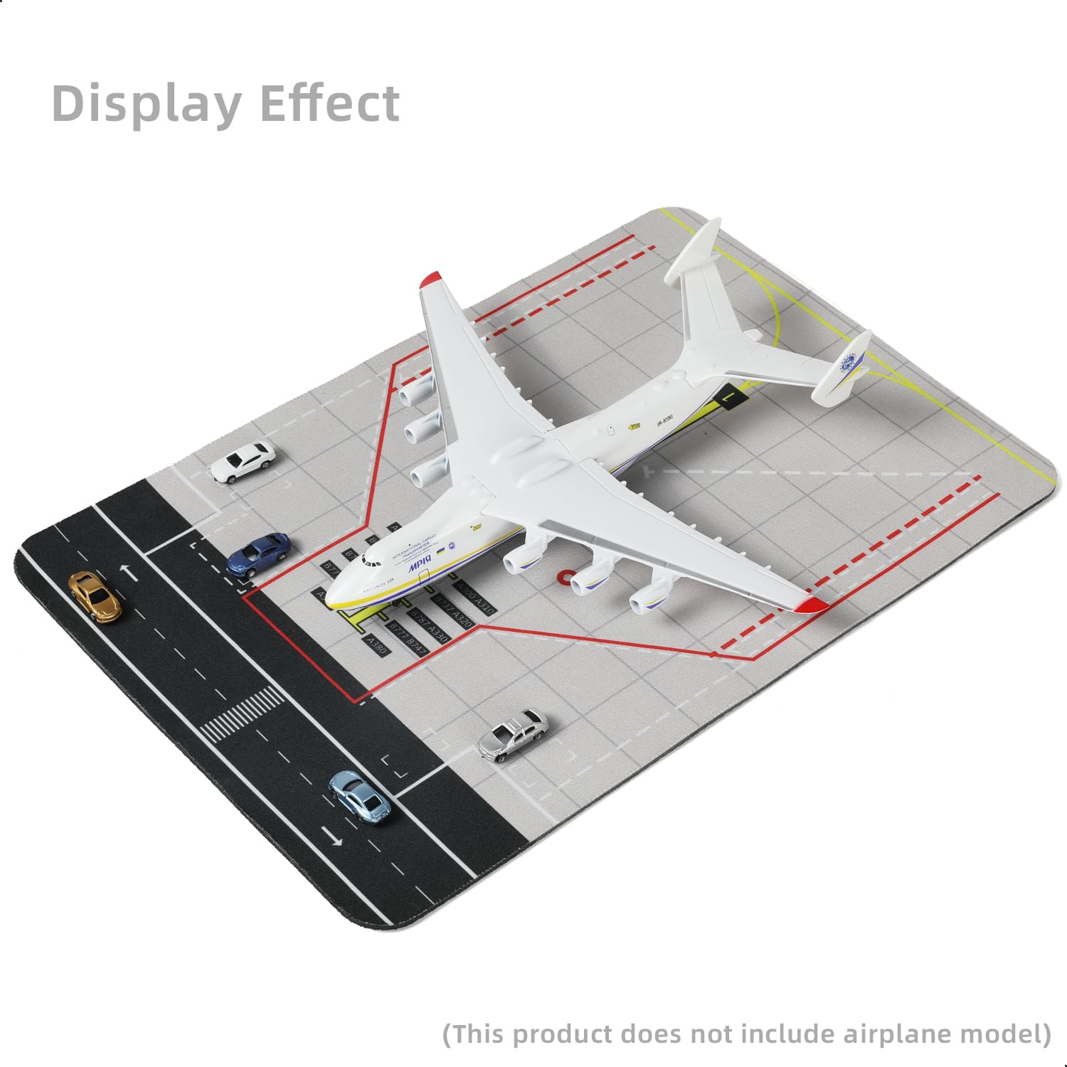 Tappetino in gomma per layout scena aeroportuale con design pista con 5X 1/200 semplici modelli di mini auto, per 1/400 e 1/500 modello singolo, base per display giuntabile o decorazione