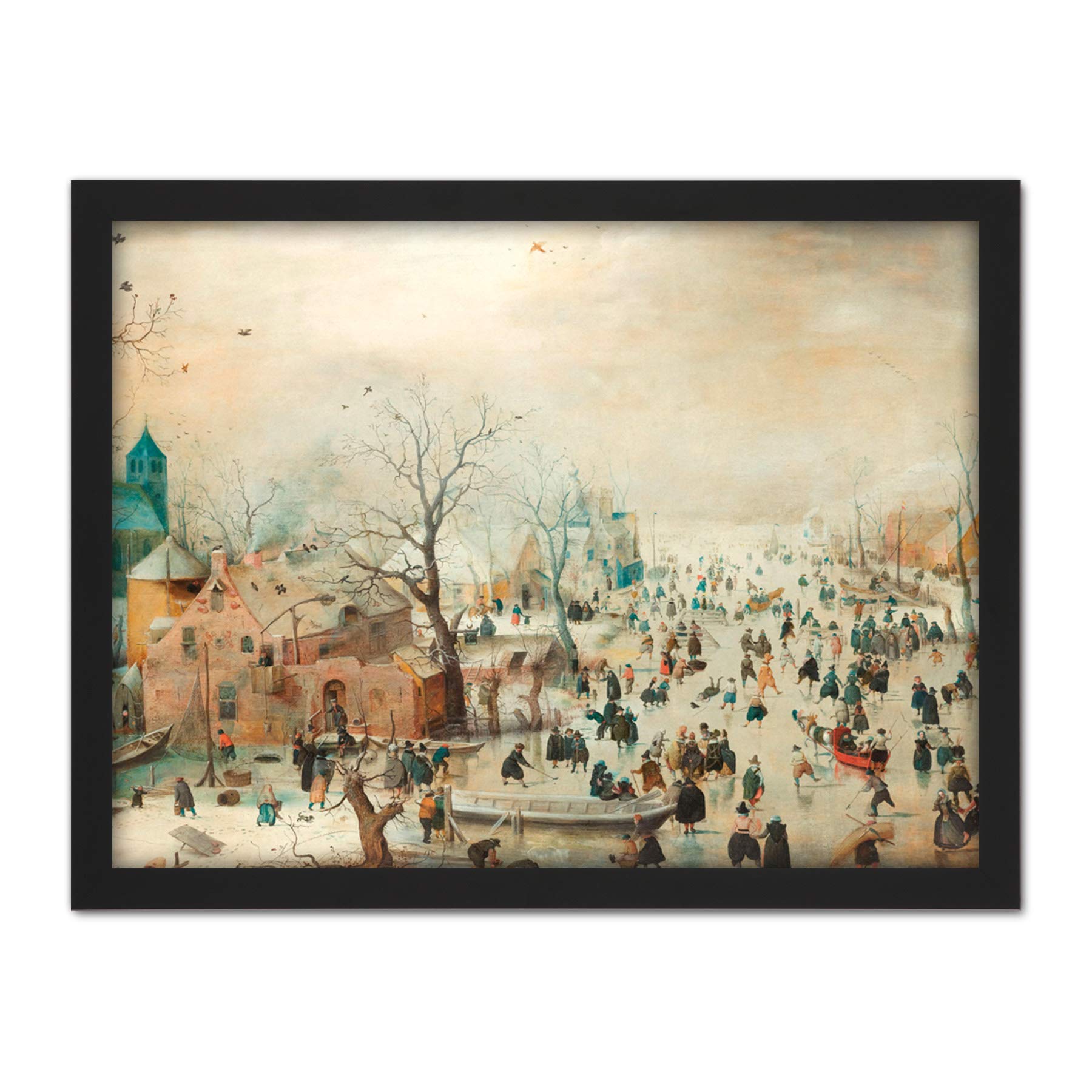 Artery8 Avercamp Winter Landscape Ice Skaters Painting Artwork Framed Wall Art Print 18X24 Inch